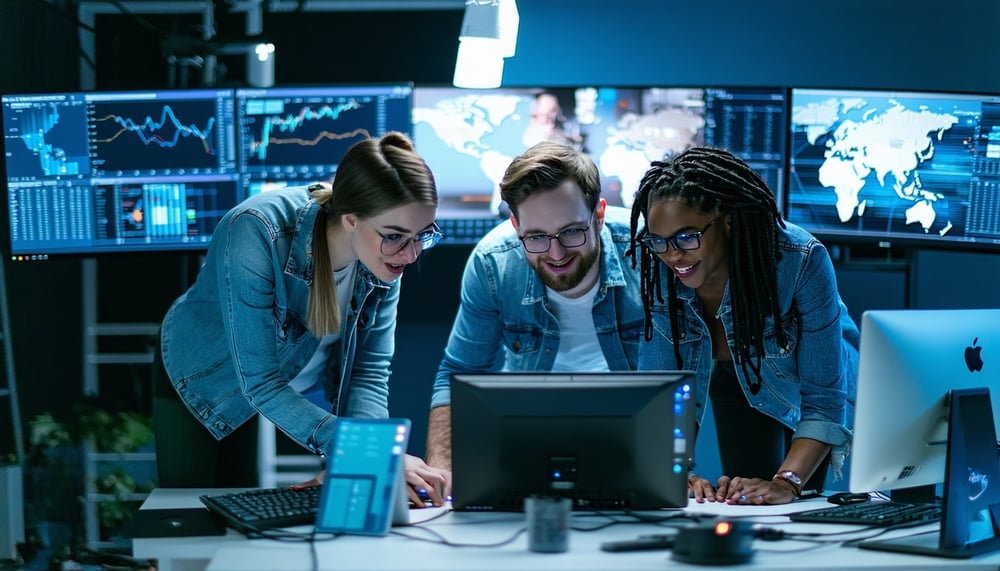 Professional IT team collaborating on technology solutions Professional IT team collaborating on technology solutions