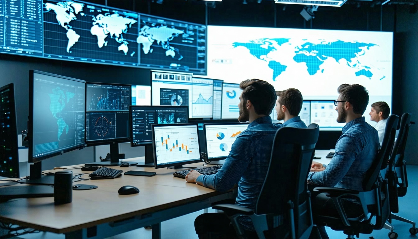 Team of IT professionals monitoring systems